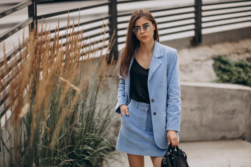 young business woman walking down stairs